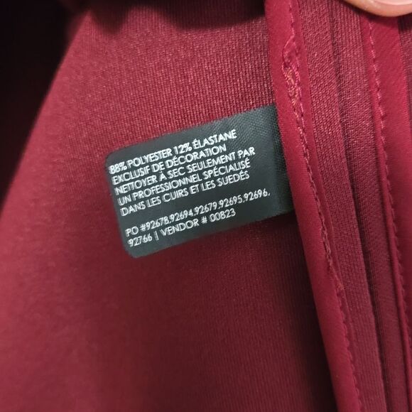 Club Monaco Neoprene Scuba Fit and Flare Pleated Dress Burgundy Leather Trim 4 - Picture 5 of 7